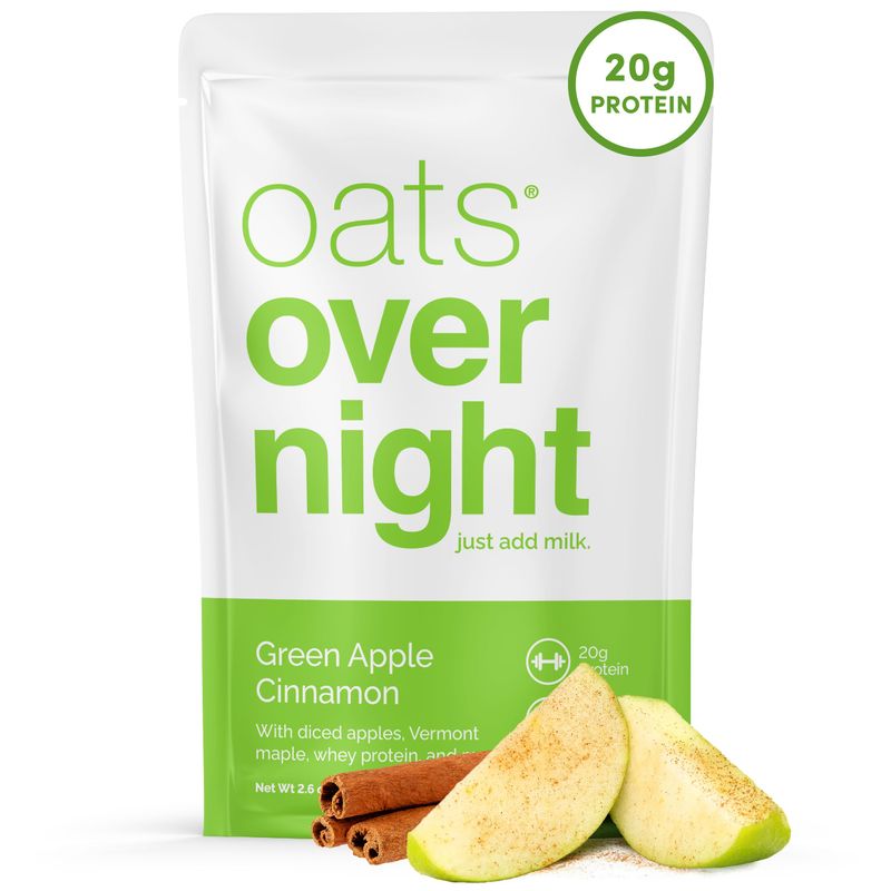 Oats Overnight Green Apple Cinnamon - Overnight Oats with 20g Protein, High Fiber Breakfast Protein Shake - Gluten Free Oatmeal, Non GMO High Protein Oatmeal (2.6 oz per Meal) (24 Pack)