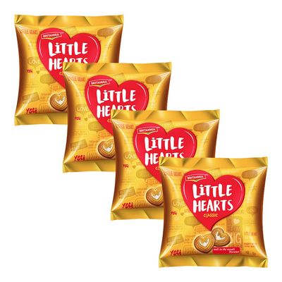 Britannia Little Hearts Biscuits 2.6oz (75g) - Soft and Delicious Biscuits - Kids Favorite Cookies (Pack of 4)
