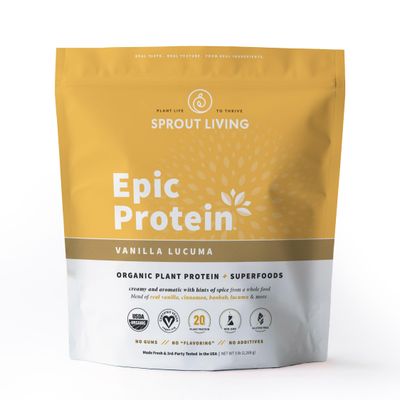 Sprout Living Epic Protein, Plant Based Protein &amp; Superfoods Powder, Vanilla Lucuma Powder  20 Grams Organic Protein Powder, Vegan, Non Dairy, Non-GMO, Gluten Free, Low Sugar (5 Pound, 60 Servings)