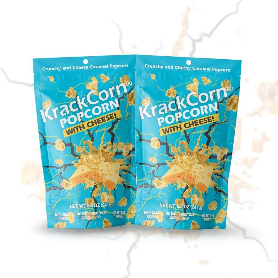 KrackCorn Cheddar Cheese Popcorn - Gluten-Free, Non-GMO Caramel Flavored Popcorn, Sweet and Salty Corn Gourmet Snack - Delicious Treat for Family Parties, Movie Nights - 8.5 oz, Pack of 2