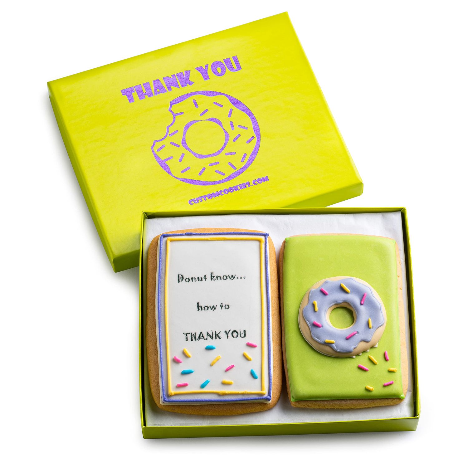 Gourmet Cookie Thank You Gift Set  2 Delicious Large 2.5 x 4.5 in Vanilla Sugar Cookies Hand-Decorated With Royal Icing  Kosher Bakery Food Care Package For Men, Women, And Teachers