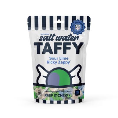 Taffy Shop Sour Lime Ricky Zappy Salt Water Taffy - Gourmet Soft Chewy Candy, Bulk Sweet Snack, Fresh Gift &amp; Gluten-Free, 140 Individually Wrapped Pieces (32oz)