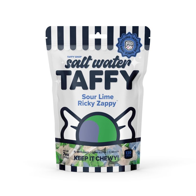 Taffy Shop Sour Lime Ricky Zappy Salt Water Taffy - Gourmet Soft Chewy Candy, Bulk Sweet Snack, Fresh Gift &amp; Gluten-Free, 140 Individually Wrapped Pieces (32oz)