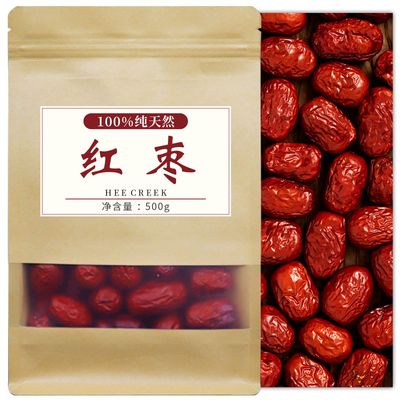 Hee Creek Chinese Jujube Dates 500g (1.1LB) dried red date High Grade Dried Red Dates Fruit Jujubes Healthy Dried Fruit Superfood Snack, No Preservatives, Vegan, Kosher, Sweet Crispy Small Core