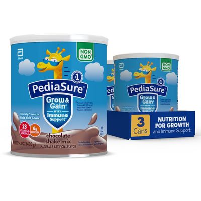 PediaSure Grow &amp; Gain With Immune Support Shake Mix Powder, Kids Protein Shake, Chocolate, 14.1 oz Can, Pack of 3-24 Servings
