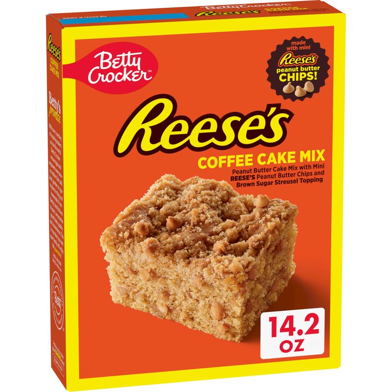 Betty Crocker REESE&#39;S Peanut Butter Coffee Cake Mix with Mini REESE&#39;S Peanut Butter Chips and Brown Sugar Streusel Topping, Holiday Baking, 14.2 oz