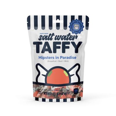 Taffy Shop Hipsters in Paradise, Grapefruit Basil Mint Salt Water Taffy - Gourmet Soft Chewy Candy, Bulk Sweet Snack, Fresh Gift &amp; Gluten-Free, 140 Individually Wrapped Pieces (32oz)