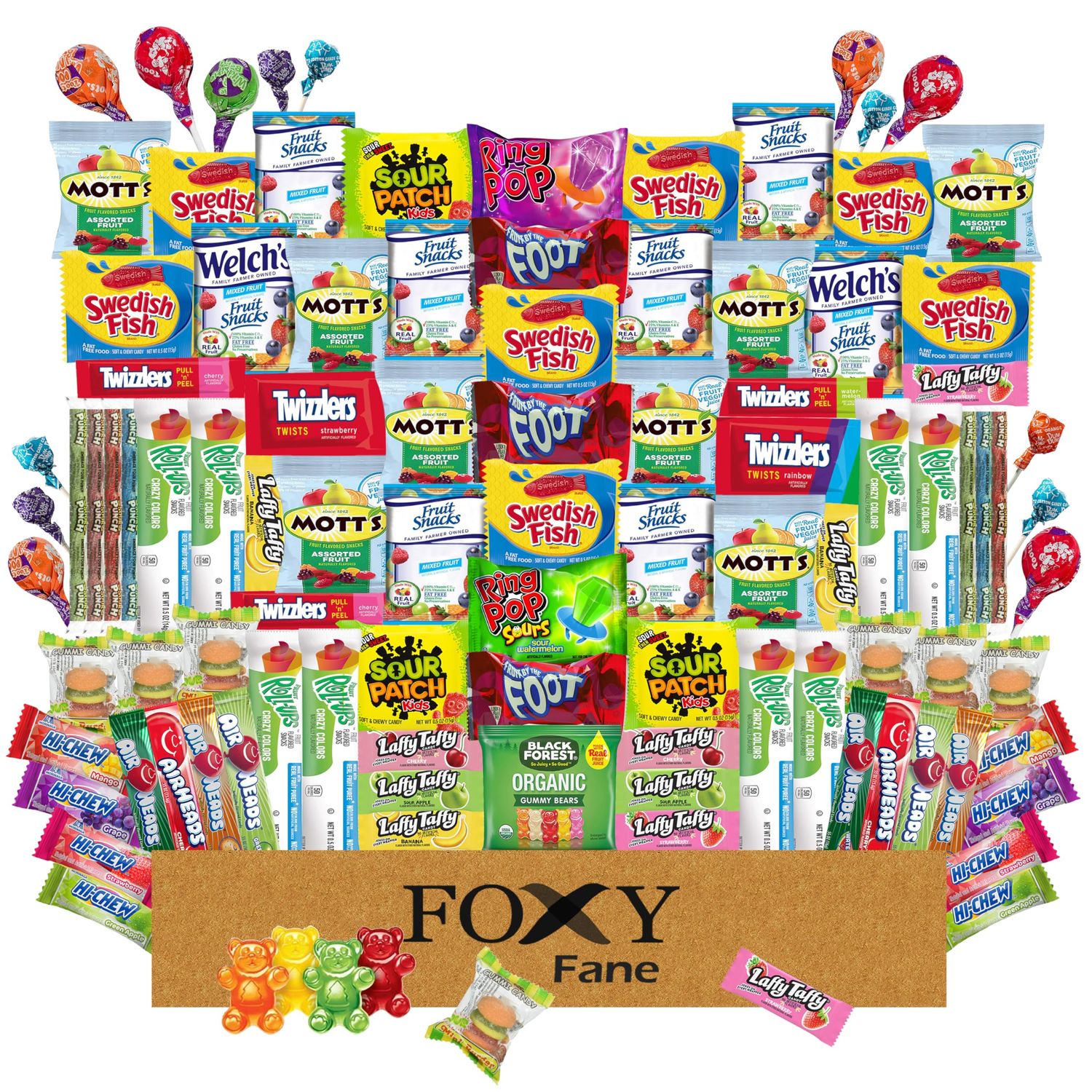 Foxy Fane 99-Count Holiday Candy Gift Box &amp; Care Package - Variety Pack of 99 Delicious Treats