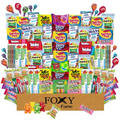 Foxy Fane 99-Count Holiday Candy Gift Box &amp; Care Package - Variety Pack of 99 Delicious Treats