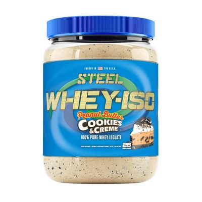 Steel Supplements Whey-ISO  Whey Protein Isolate Powder, Peanut Butter Cookies &amp; Creme  25 Servings (1.71lbs)  Complete Protein Source  BCAA &amp; Essential Amino Acids  Easy Digestion  Low Carb