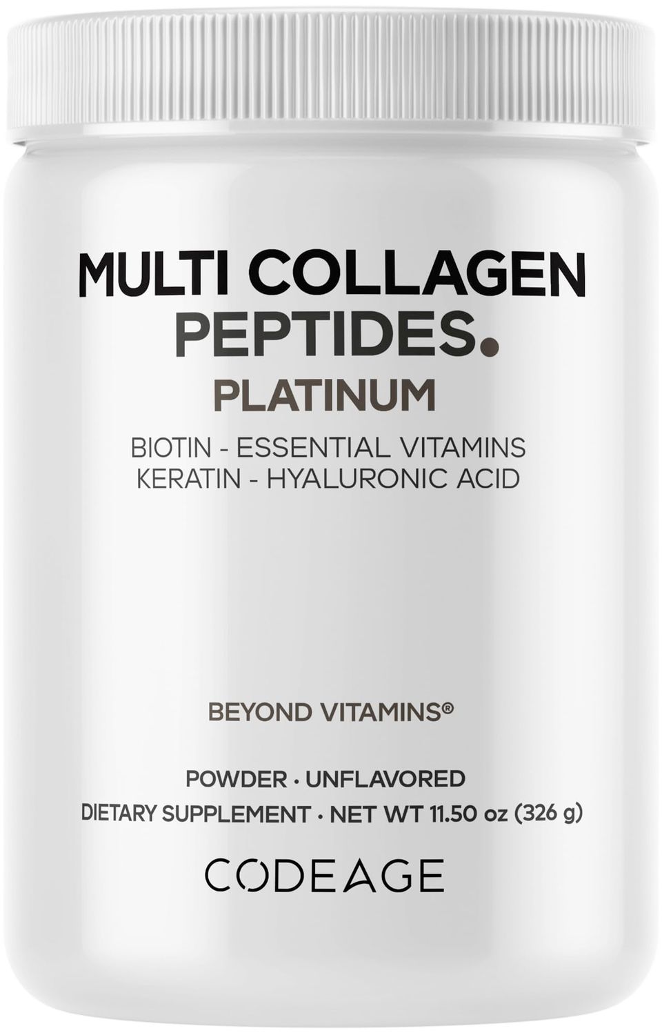 Codeage Multi Collagen for Women &amp; Men Biotin 10000mcg Keratin, Protein Powder Vitamin C B6 D3, Hyaluronic Acid, Niacin - Hydrolyzed Collagen Coffee Creamer 5 Types - Unflavored - Non-GMO - 11.5oz