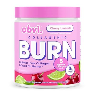 Obvi Collagenic Burn Powder  Collagen Peptide Blend with GBB, Ashwagandha &amp; Green Coffee  Boosts Metabolism, Energy, and Wellness  Supports Skin, Hair, Nails, Joints  Cherry Limeade 25 Servings