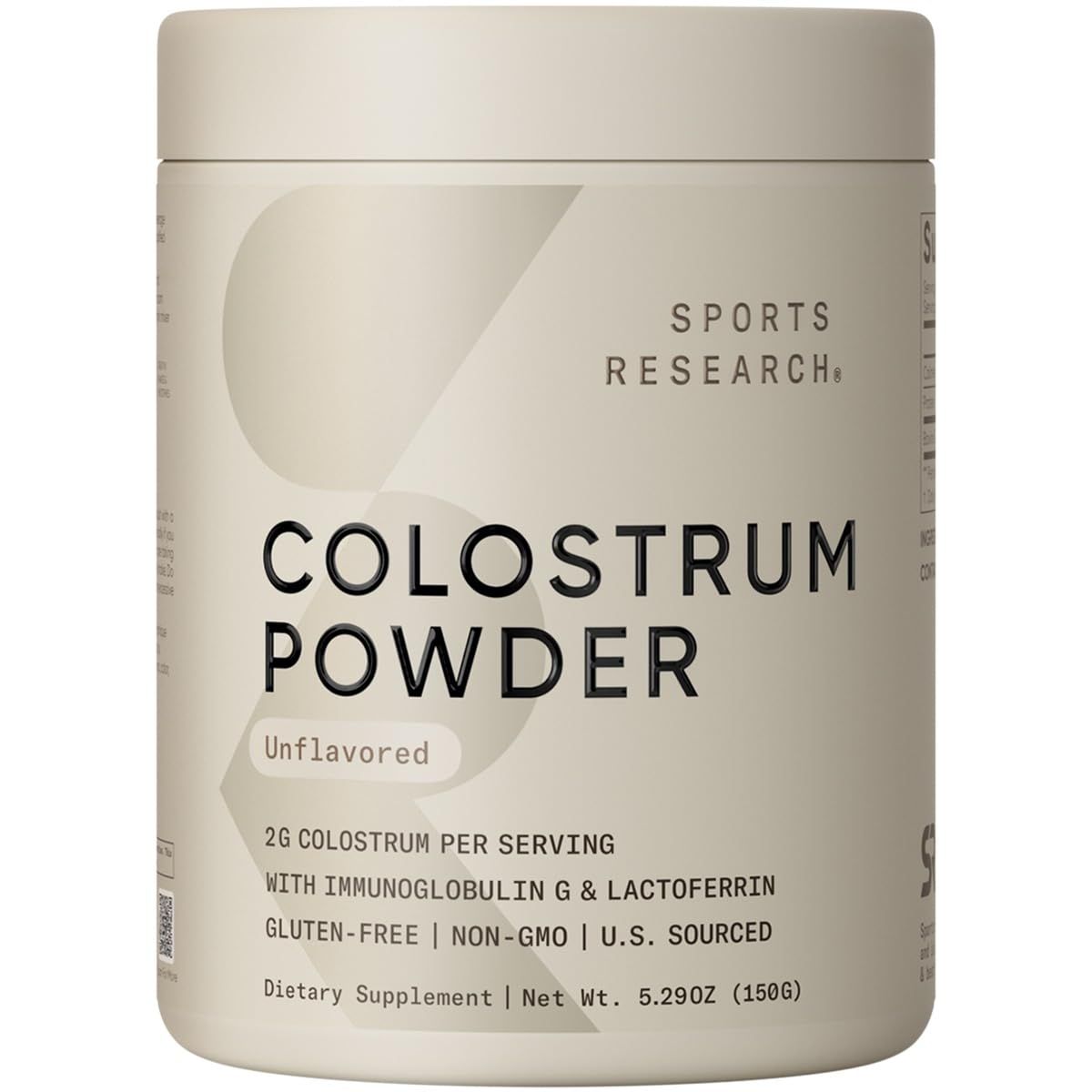 Sports Research Bovine Colostrum Powder - Easy to Mix, Single Ingredient Superfood - Immunity Support &amp; Gut Health w/IgG Antibodies - U.S. Sourced  Non-GMO  Gluten Free - 75 Servings (Unflavored)