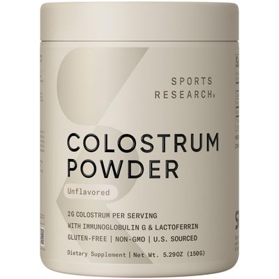 Sports Research Bovine Colostrum Powder - Easy to Mix, Single Ingredient Superfood - Immunity Support &amp; Gut Health w/IgG Antibodies - U.S. Sourced  Non-GMO  Gluten Free - 75 Servings (Unflavored)