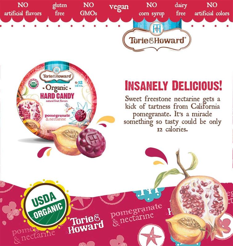 Torie &amp; Howard Natural Fruits Organic Hard Candy, Pomegranate and Nectarine, 2 Ounce