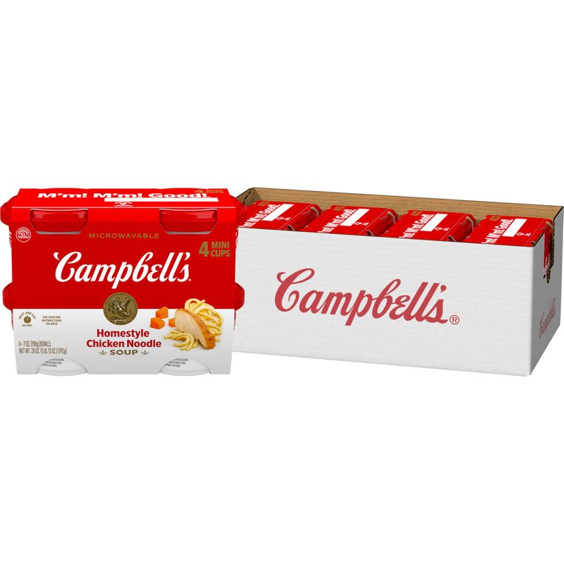Campbell&#39;s Homestyle Chicken Noodle Soup, Perfect Lunch Snack, 7 Ounce Microwavable Cup, 4 Count (Pack of 4)