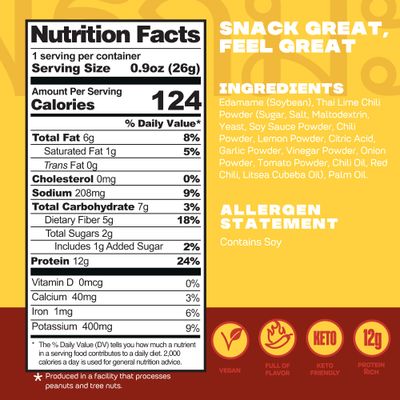 Where You Bean Edamame Beans Snack (Thai Lime Chili) - Crunchy and Dry Roasted Edamame Beans - High Protein Snacks, Keto and Vegan Healthy Snacks for Adults &amp; Low Carb Asian Snack 0.9 oz (Pack of 8)