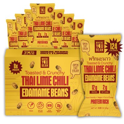 Where You Bean Edamame Beans Snack (Thai Lime Chili) - Crunchy and Dry Roasted Edamame Beans - High Protein Snacks, Keto and Vegan Healthy Snacks for Adults &amp; Low Carb Asian Snack 0.9 oz (Pack of 8)