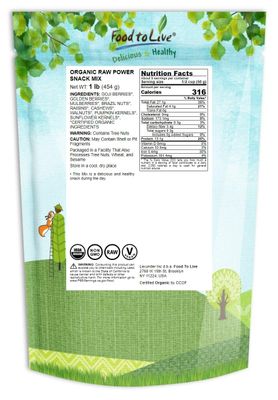 Organic Power Snack Mix, 1 Pound - Raw and Non-GMO Trail Mix Contains Goji Berries, Golden Berries, Mulberries, Raisins, Brazil Nuts, Cashews, Walnuts, Pumpkin Seeds, Sunflower Seeds. Vegan Superfood