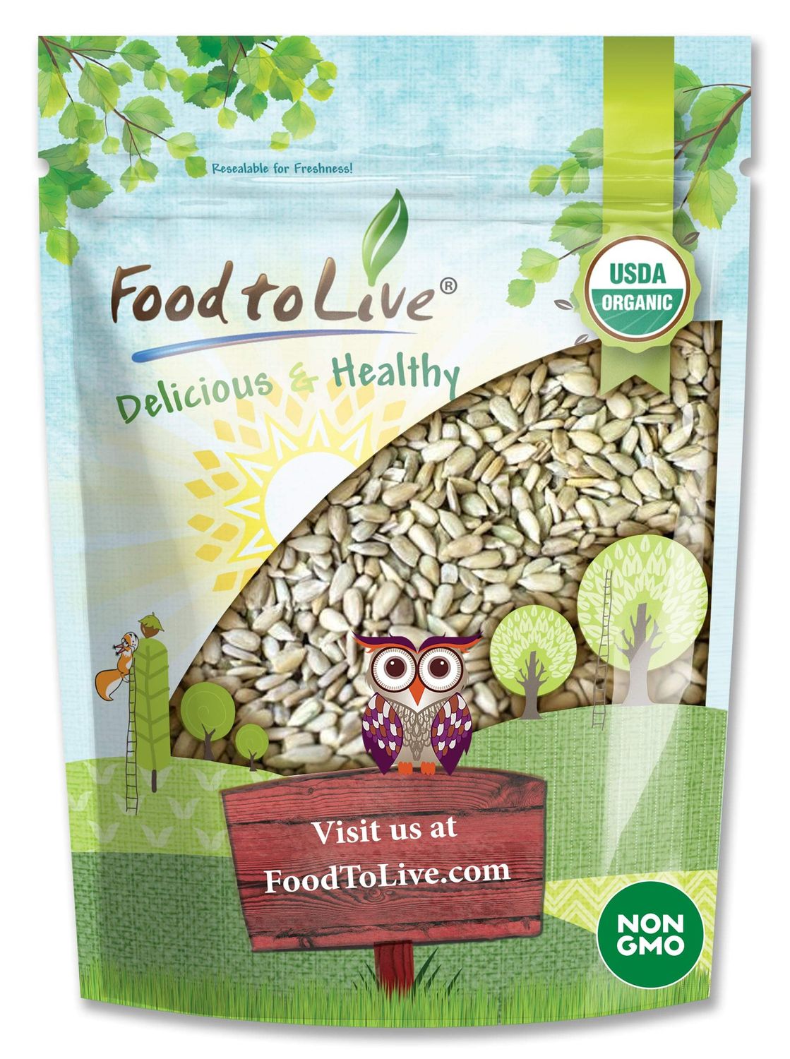 Food to Live Organic Sprouted Sunflower Seeds, 2 Pounds - Non-GMO, Kosher, No Shell, Unsalted, Raw Kernels, Vegan Superfood, Sirtfood, Bulk