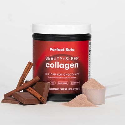 Perfect Keto Beauty  Sleep Grass Fed Collagen Peptides Protein Powder with Ashwagandha, Magnesium, Biotin, Hyaluronic Acid, L Theanine, Hair, Skin, Nails &amp; Relaxation Support, Mexican Hot Chocolate