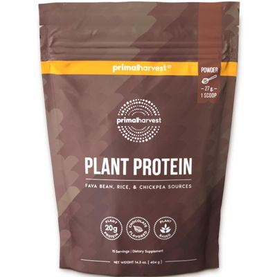 Primal Harvest Vegan Protein Powder for Nutritional Weight Support 20g Plant-Based Protein Per Serving from Fava Beans Chickpeas &amp; Rice Chocolate Flavor 405g Gluten-Free Soy-Free No Added Sugar