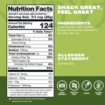 Where You Bean Edamame Beans Snack (Spicy Wasabi) - Crunchy and Dry Roasted Edamame Beans - High Protein Snacks, Keto and Vegan Healthy Snacks for Adults & Low Carb Asian Snack 3 oz (Pack of 4)