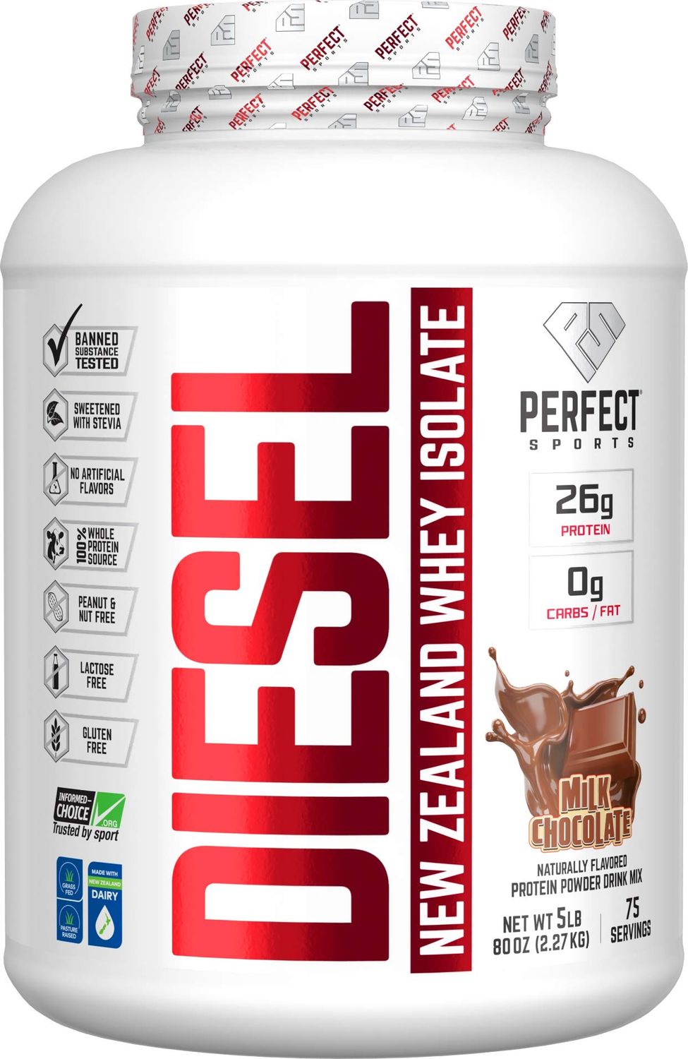 PERFECT SPORTS Diesel 100% New Zealand Whey Isolate - 5lbs Milk Chocolate
