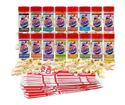 Flavorful Popcorn Seasoning Variety Pack - Seasonings in White Cheddar Cheese, Ranch, Sour Cream, &amp; More - Gluten-Free Keto Snack for Movie Nights &amp; Gifts by Tasty Bomb, 2.8-3 Oz (Variety Pack 16)