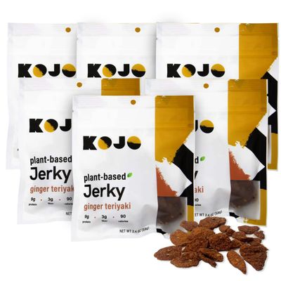 Kojo - Plant-based Vegan Jerky - Ginger Teriyaki - Gingery Zing and Shamelessly Meaty Flavor - 9g Protein, 3g Fiber, 90 Calories - 6 Bags (2.4 oz)