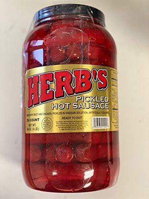Herb&#39;s Snack Foods Pickled Hot Sausage Beef &amp; Chicken No Pork In a Brick Grocery Box (39 CT, 64 Oz.)
