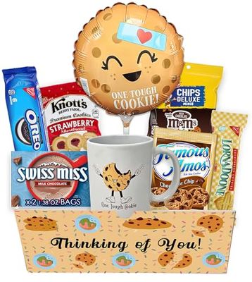 Get well Soon, One Tough Cookie Gift Basket, Care package Snack Box with Cookie, Balloon, Beautifully Feel better son for kids teenage or Adults, Original Unique gift box