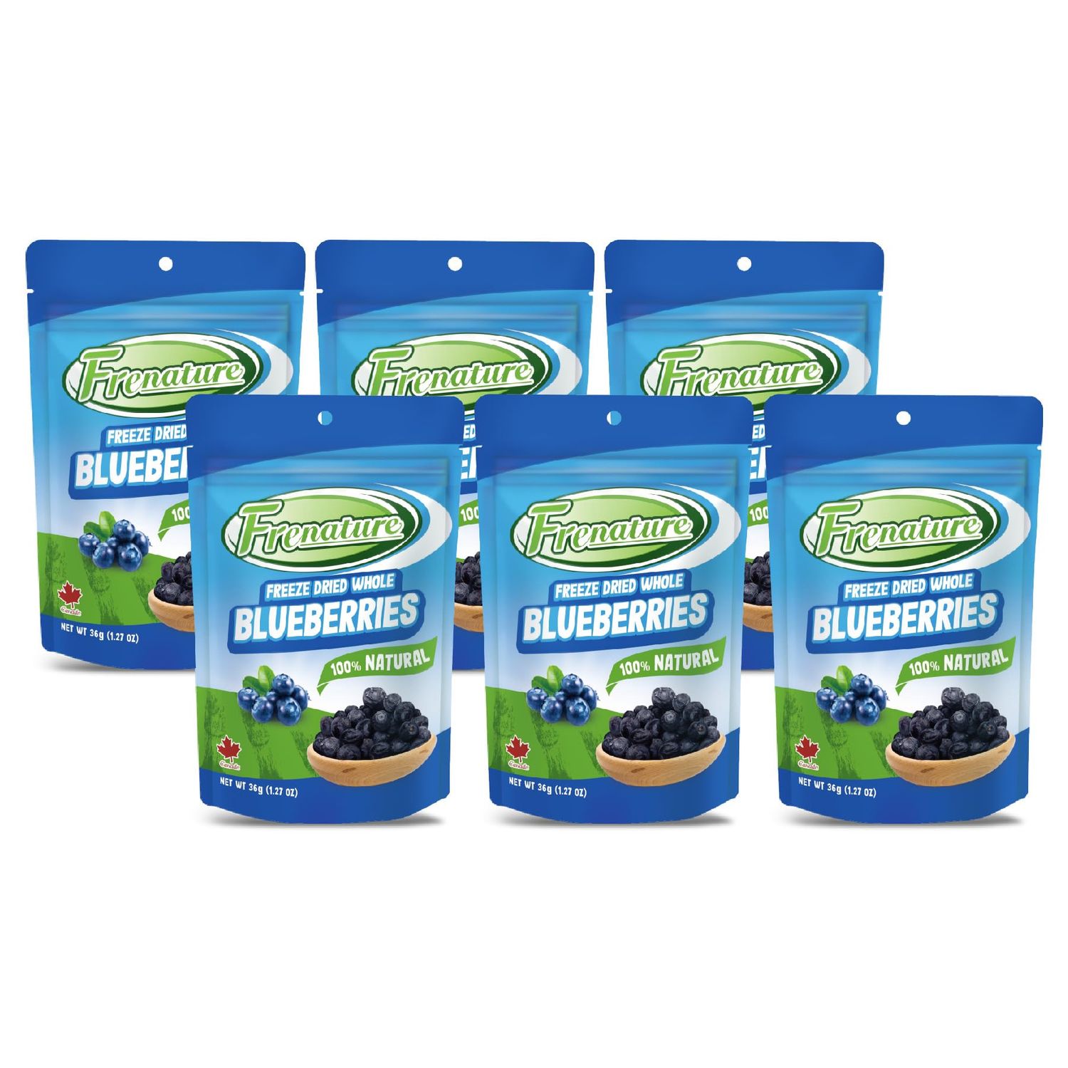 Frenature Freeze Dried Blueberry, Canada Top Grade Dried Blueberries No Sugar Added, 100% Natural Freeze Dried Fruit, Healthy Snacks for Adults and Kids, Gluten Free and Vegan, 0.7 oz (Pack of 6)
