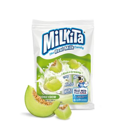 Milkita Creamy Shake Candy Bag, Gluten Free Chewy Candies with Calcium &amp; Real Milk, Zero Trans Fat, Low-Sugar, Honeydew Flavor, 30 Pcs