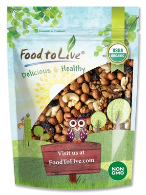 Food to Live Organic Go Raw Trail Mix, 2 Pounds - Raw and Non-GMO Snack Mix Contains Walnuts, Almonds, Cashews, Hazelnuts, and Raisins. Vegan Superfood, Kosher, No Added Sugar and Oil, Bulk