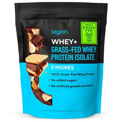 LEGION Whey Whey Isolate Protein Powder from Grass Fed Cows - Low Carb, Low Calorie, Non-GMO, Lactose Free, Gluten Free, Sugar Free, All Natural Whey Protein Isolate, 30 Servings (Smores)