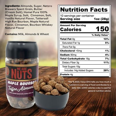 We Are Nuts Toffee Coated Nuts - Maple Bourbon Toffee Almonds - 1-Pack On The Go Jar (10 oz.)