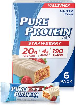 Pure Protein Bars, High Protein, Nutritious Snacks to Support Energy, Low Sugar, Gluten Free, Strawberry Greek Yogurt, 1.76oz, 6 Pack