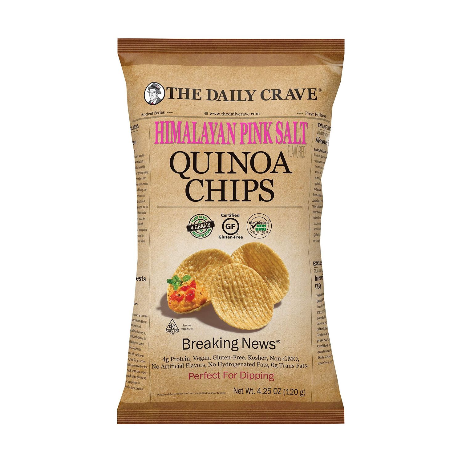 The Daily Crave Himalayan Pink Salt Quinoa Chips, 4.25 Oz (Pack Of 8) 4g Protein, 2g Fiber, Gluten-Free, Non-Gmo, Crunchy