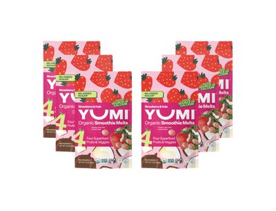 Yumi Smoothie Melts - Toddler, Kids &amp; Baby Snacks, Gluten-Free, No Added Sugar. Organic Plant Based Like Bites - 4 Real Fruits &amp; Vegetables Puree Melties, School Safe, Strawberry &amp; Kale (6 ct.)