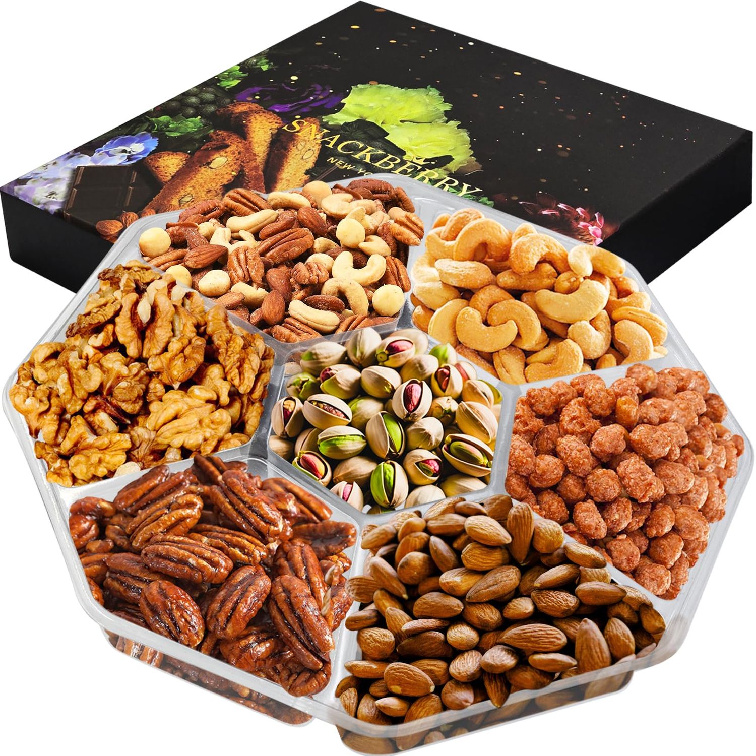 Gourmet Mixed Nuts Gift Basket in Black Gift Box (7 Assortments) Arrangement Fruit &amp; Nut Gift - Care Package For Birthday, Sympathy, Get Well Men, Woman &amp; Families