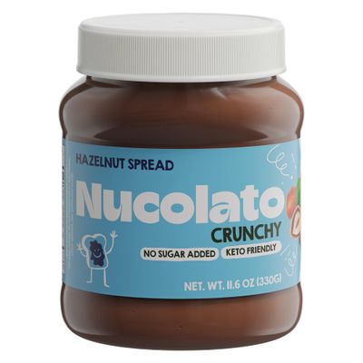 NUCOLATO  Crunchy Hazelnut Spread  11.6 oz - 330 g  Keto Friendly - No Sugar Added  Best Low Carb Dessert - Food Snacks  Perfect Topping for Cake, Bananas, Cookies, Pancakes - No Butter