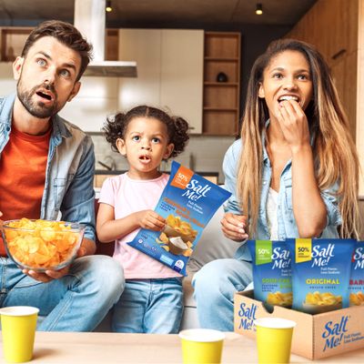 SaltMe! 4 flavor variety pack Potato Chips, 50% Low Salt, Kosher, Non-GMO, Better for You Chips, Original-BBQ-SC&amp;Onion-Ched&amp;Sour Cream 5 Ounces, Pack of 6