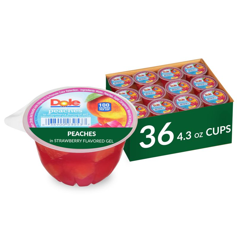 Dole Fruit Bowls Peaches in Strawberry Flavored Gel Snacks, 4.3oz 36 Total Cups, Gluten &amp; Dairy Free, Bulk Lunch Snacks for Kids &amp; Adults