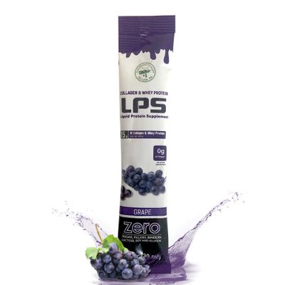 Nutritional Designs LPS Liquid Collagen &amp; Whey Protein Supplement - Non-GMO Drink, Sugar-Free - Promotes Healthy Skin &amp; Hair for Men &amp; Women, Grape, Single Serve (100 Packets)