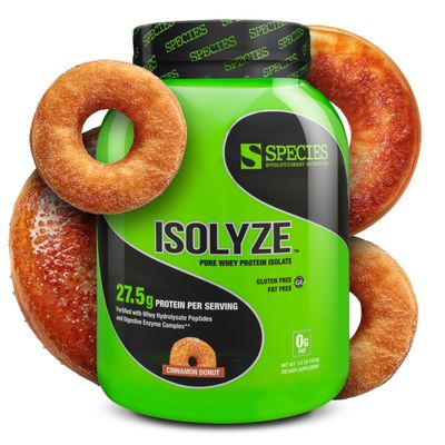 Species Nutrition Isolyze Whey Protein Powder, 100% Whey Isolate for Muscle Building, 27.5g Protein Per Scoop, No Sugar &amp; Low Fat (Cinnamon Donut, 44 Servings)