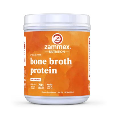 Zammex Pure Grass Fed Beef Bone Broth Protein Powder,20g Protein, Hydrolyzed Collagen Supplement for Healthy Skin,Nails,Hair,Joints, Non-GMO,Gluten Free,Paleo &amp; Keto Friendly, Great in Soup