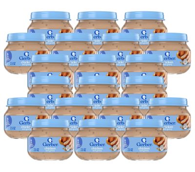 Gerber Baby 2nd Foods Baby Food, Chicken &amp; Gravy,Non-GMO Pureed Baby Food with Essential Nutrients Glass Jar, 2.5 Ounce (Pack of 20)