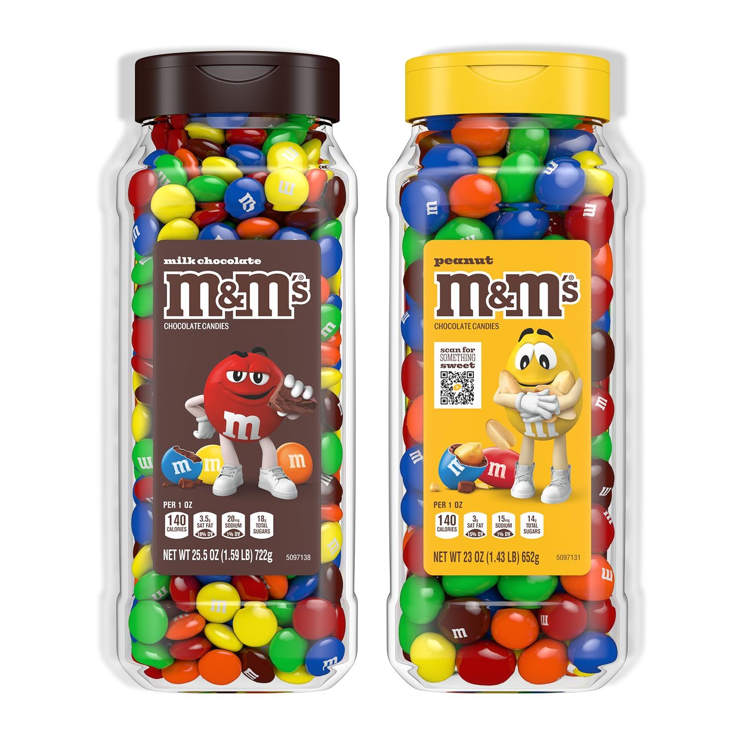 M&amp;Ms Milk Chocolate and M&amp;MS Peanut Bulk Candy Jars, Assorted Chocolate Candies, Party Size Bulk Candy, Movie Night Snacks, Resealable and Recyclable, 48.5 Oz Total (Pack of 2)