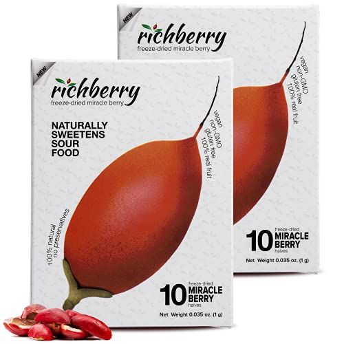 Richberry Miracle Berry Magic Fruit - Freeze-dried, Naturally Sweetens Sour Food, Great for Snacks and Taste Tripping, Contains 2 Packs of 10 Berry Halves